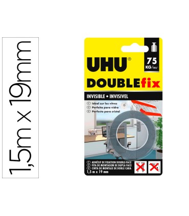 Cinta adhesiva uhu doublefix invisible doble cara extra fuerte 15 mt x 19 mm