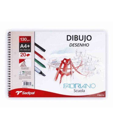 Bloc dibujo sadipal fabriano din a4 espiral 20 hojas 2 taladros 130g m2 grano suave microperforado liso