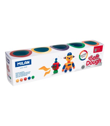 Pasta milan para modelar soft dough glitter caja de 5 botes colores surtidos 142 g