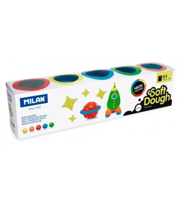 Pasta milan para modelar soft dough neon caja de 5 botes colores surtidos 142 g