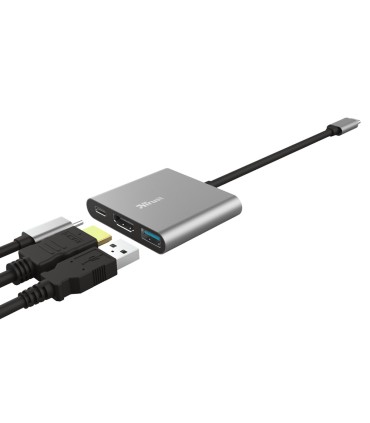 Adaptador trust dalyx 3 en 1 multipuerto usb c usb a usb c hdmi 20 color aluminio