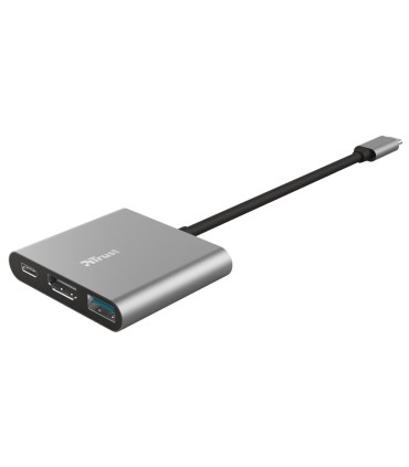 Adaptador trust dalyx 3 en 1 multipuerto usb c usb a usb c hdmi 20 color aluminio