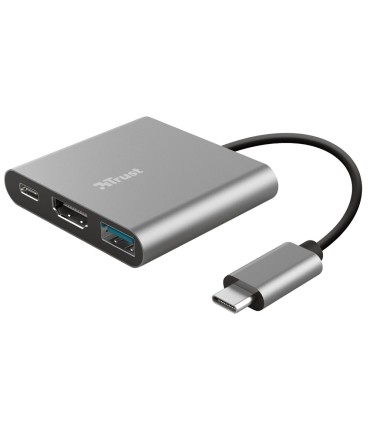 Adaptador trust dalyx 3 en 1 multipuerto usb c usb a usb c hdmi 20 color aluminio