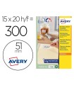 Etiqueta adhesiva avery blanca redonda removible para laser ink-jet fotocopiadora 51 mm caja de 375 unidades