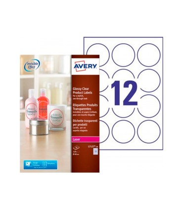 Etiqueta adhesiva avery brillante invisible redonda laser 60 mm caja de 120 unidades