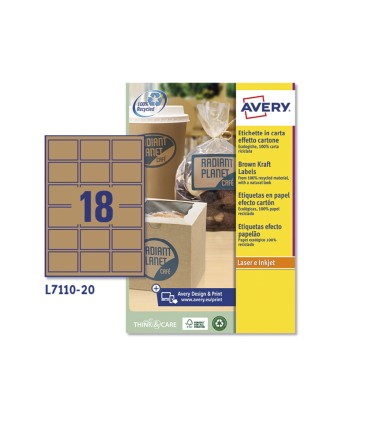 Etiqueta adhesiva avery kraft efecto carton rectangular 62x42 mm removible para laser ink jet caja de 160 unidades