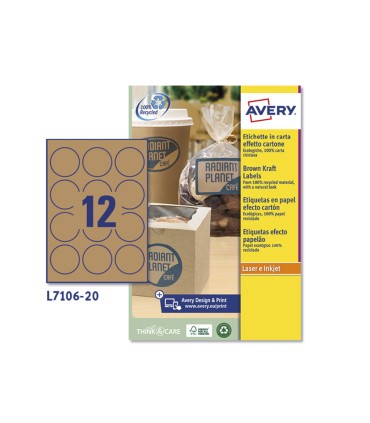 Etiqueta adhesiva avery kraft efecto carton redonda 60 mm removible para laser ink jet caja de 300 unidades