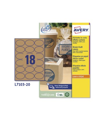 Etiqueta adhesiva avery kraft efecto carton ovalada 635x423 mm removible laser ink jet caja de 320 unidades