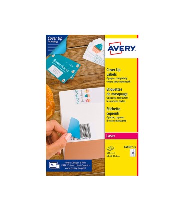 Etiqueta adhesiva cubriente avery permanente para impresora laser blanca 635x 381 mm caja de 525 unidades