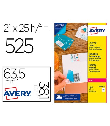 Etiqueta adhesiva cubriente avery permanente para impresora laser blanca 635x 381 mm caja de 525 unidades