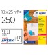 Etiqueta adhesiva cubriente avery permanente para impresora laser blanca 991x57 mm caja de 250 unidades