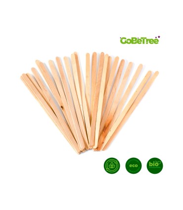 Paletina agitadora de madera 14 cm para el cafe con funda individual bolsa de 1000 unidades