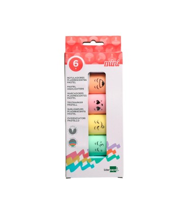 Rotulador liderpapel mini fluorescente pastel punta biselada estuche de 6 unidades colores surtidos