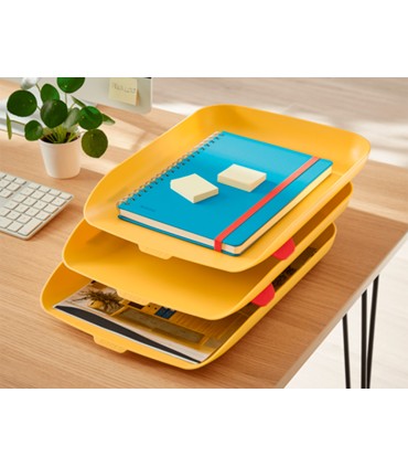 Bandeja sobremesa plastico leitz cosy set de 3 unidades amarillo 274x120x456 mm