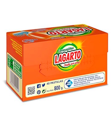 Pastilla lavavajillas lagarto todo en uno abrillanta desincrusta y protege sin prelavado caja de 40 unidades