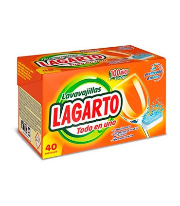 Pastilla lavavajillas lagarto todo en uno abrillanta desincrusta y protege sin prelavado caja de 40 unidades