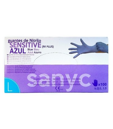 Guantes de nitrilo desechable sensitive sin polvo talla l grande color azul caja de 100 unidades