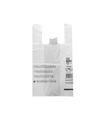 Bolsa camiseta reciclada 70 blanca 50 mc 30x40 cm apta legislacion de bolsas 2021