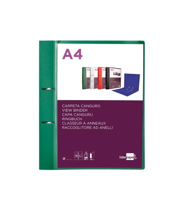 Carpeta liderpapel canguro 2 anillas 40 mm mixtas polipropileno din a4 verde translicudo