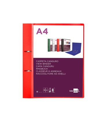 Carpeta liderpapel canguro 2 anillas 40 mm mixtas polipropileno din a4 rojo translicudo