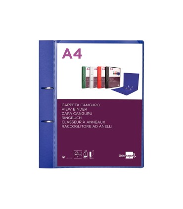 Carpeta liderpapel canguro 2 anillas 40 mm mixtas polipropileno din a4 azul translicudo