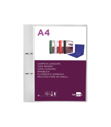 Carpeta liderpapel canguro 2 anillas 40 mm mixtas polipropileno din a4 transparente