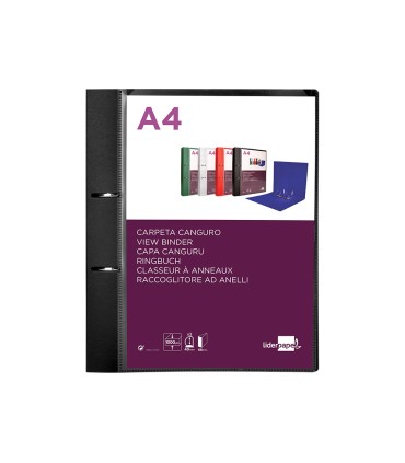 Carpeta liderpapel canguro 2 anillas 40 mm mixtas polipropileno din a4 negro opaco