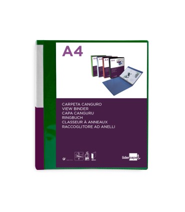 Carpeta liderpapel canguro 2 anillas 25 mm mixtas polipropileno din a4 verde translucido