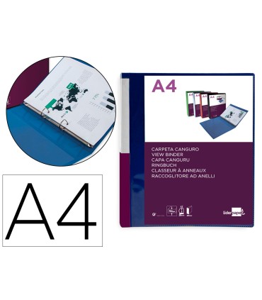 Carpeta liderpapel canguro 2 anillas 25 mm mixtas polipropileno din a4 azul translucido