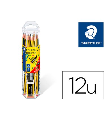 Lapices de grafito staedtler noris n2 hb blister promocional 120 aniversario de12 uds afilalapiz goma