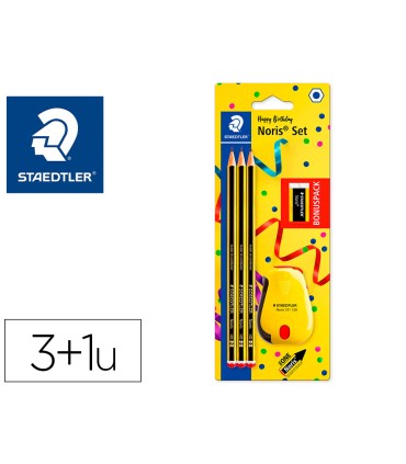 Lapices de grafito staedtler noris n2 hb blister promocional 120 anivers de 3 uds afilalapiz con deposito