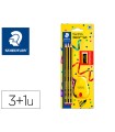 Lapices de grafito staedtler noris n.2 hb blister promocional 120 anivers de 3 uds + afilalapiz con deposito