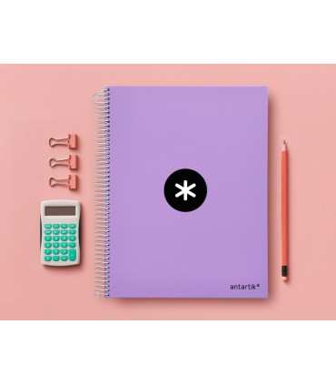 Cuaderno espiral liderpapel a4 micro antartik tapa forrada 120h 100 gr horizontal 5 banda4 taladros color lavanda