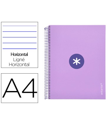 Cuaderno espiral liderpapel a4 micro antartik tapa forrada 120h 100 gr horizontal 5 banda4 taladros color lavanda