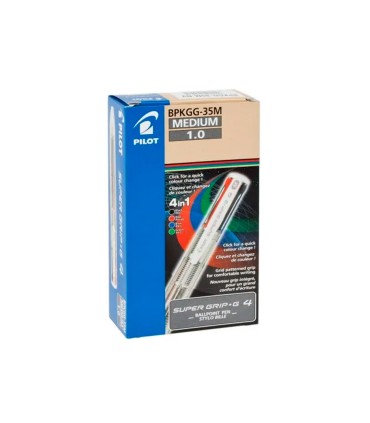 Boligrafo pilot super grip g 4 colores retractil sujecion de caucho tinta base de aceite cuerpo transparente