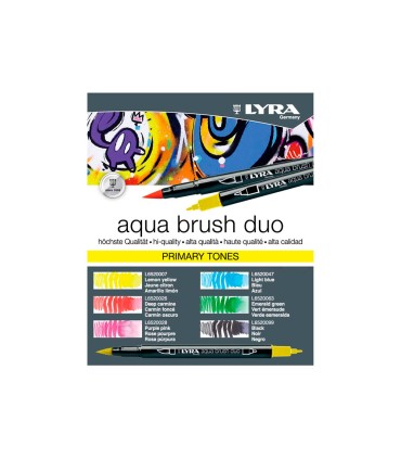 Rotulador lyra aqua brush acuarelable doble punta y pincel tonos primarios blister de 6 unidades