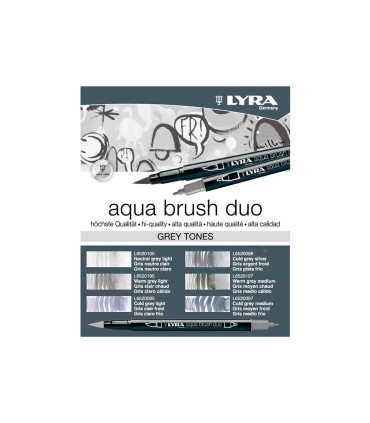 Rotulador lyra aqua brush acuarelable doble punta y pincel tonos grises blister de 6 unidades surtidas