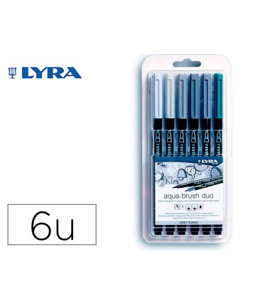 Rotulador lyra aqua brush acuarelable doble punta y pincel tonos grises blister de 6 unidades surtidas