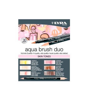 Rotulador lyra aqua brush acuarelable doble punta y pincel tonos piel blister de 6 unidades surtidas