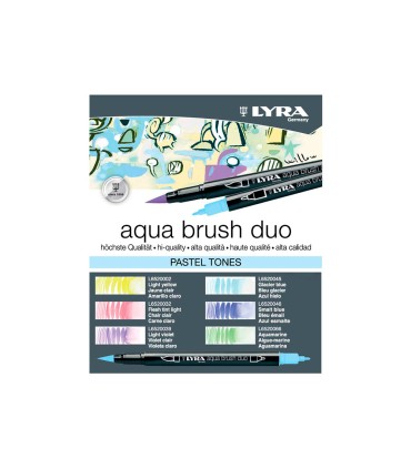 Rotulador lyra aqua brush acuarelable doble punta y pincel tonos pastel blister de 6 unidades surtidas