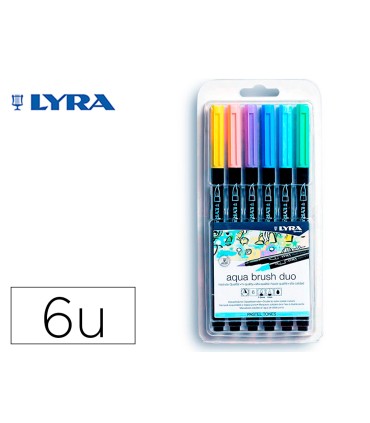 Rotulador lyra aqua brush acuarelable doble punta y pincel tonos pastel blister de 6 unidades surtidas