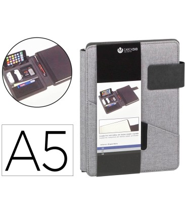 Carpeta portafolios carchivo venture din a5 con cuaderno y soporte smartphone color gris