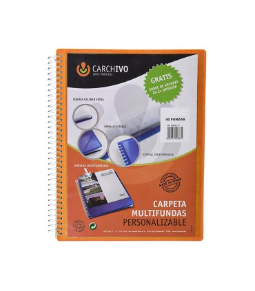 Carpeta carchivo archivex polipropileno canguro naranja escaparate con espiral 40 fundas cierre gomas din a4