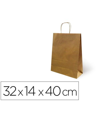 Bolsa kraft basika natural reciclado 90 gr asa retorcida tamano l 320x140x400 mm