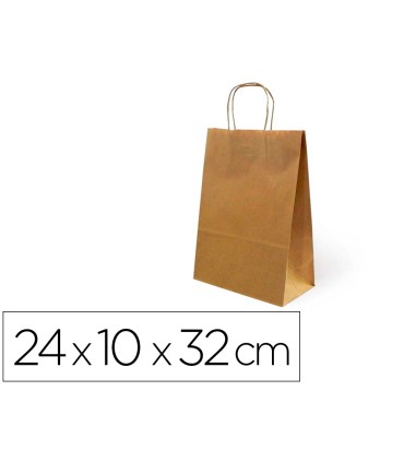 Bolsa kraft basika natural reciclado 90 gr asa retorcida tamano s 240x100x320 mm