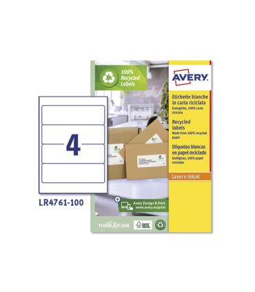 Etiqueta adhesiva avery papel blanco reciclado para archivador 192x61 mm laser pack de 400 etiquetas