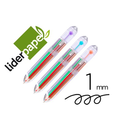 Boligrafo liderpapel 10 en 1 cuerpo transparente 10 colores 1 mm retractil