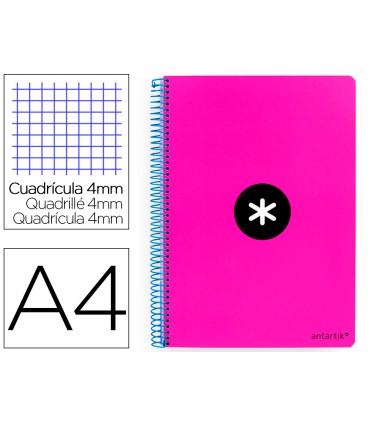 Cuaderno espiral liderpapel a4 antartik tapa dura 80h 90gr cuadro 4mm con margen color rosa fluor