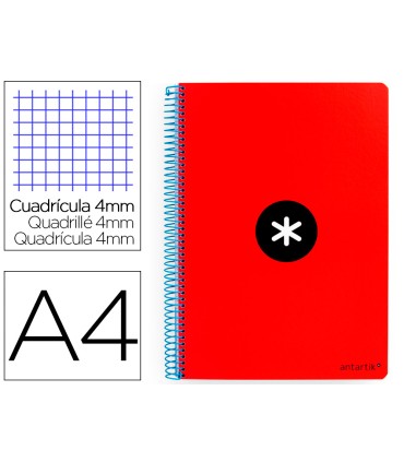 Cuaderno espiral liderpapel a4 antartik tapa dura 80h 90gr cuadro 4mm con margen color rojo