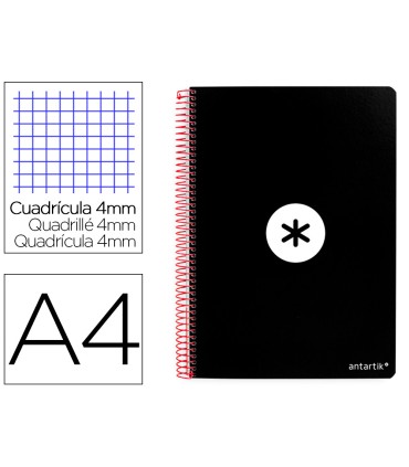 Cuaderno espiral liderpapel a4 antartik tapa dura 80h 90gr cuadro 4mm con margen color negro